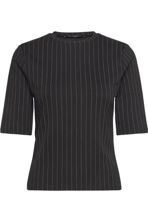 French Connection Regina Jersey Shoulder Pad Tee Tops T-shirts & Tops Short-sleeved Black