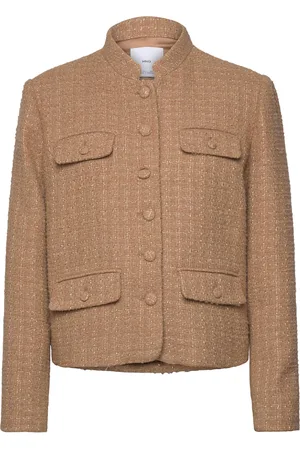 MANGO Tweed Jacket With Striped Collar Outerwear Jackets Light-summer Jacket Brown