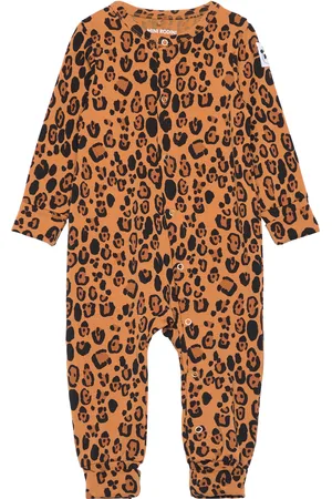 Mini Rodini Basic Leopard Button Jumpsuit Tencel™ Pitkähihainen Body Brown