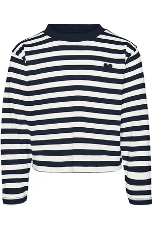 VERO MODA Vmleila Stripe Ls Short Top Girl Noos Tops T-shirts Long-sleeved T-shirts Navy