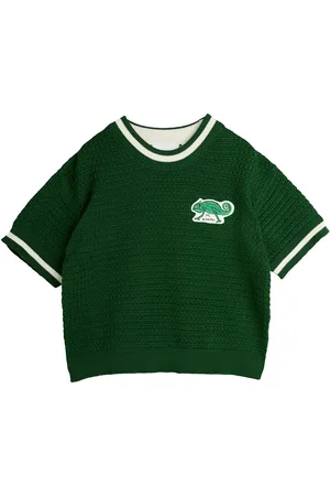 Mini Rodini Lizard Patch Crochet Knit Ss Tee Tops T-shirts Short-sleeved Green