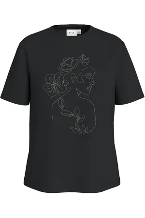 VILA Visybil Stiched S/S O-Neck T-Shirt/Lc Tops T-shirts & Tops Short-sleeved Black