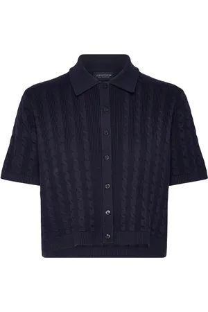 Lexington Short Sleeve Cable Knitted Polo Cardigan Tops T-shirts & Tops Polos Navy