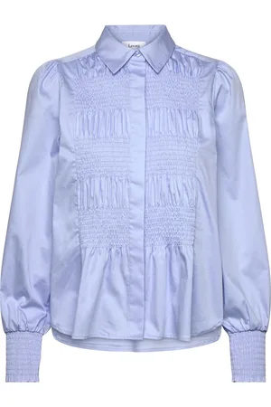 Levete Room Lr-Isla Solid Tops Shirts Long-sleeved Blue