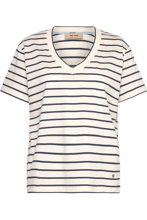 Mos Mosh Mmnani V-Ss Stripe Tee Tops T-shirts & Tops Short-sleeved Navy