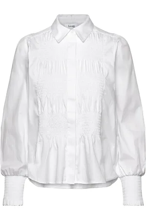 Levete Room Lr-Isla Solid Tops Shirts Long-sleeved White