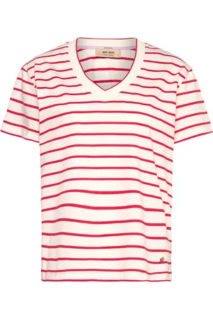 Mos Mosh Mmnani V-Ss Stripe Tee Tops T-shirts & Tops Short-sleeved Red