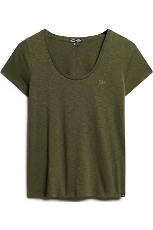Superdry Scoop Neck Tee Tops T-shirts & Tops Short-sleeved Khaki Green