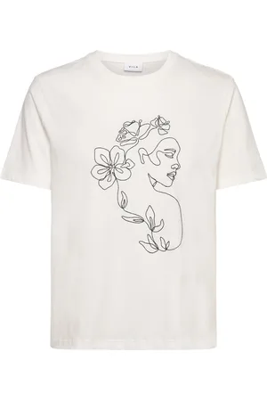 VILA Visybil Stiched S/S O-Neck T-Shirt/Lc Tops T-shirts & Tops Short-sleeved Cream