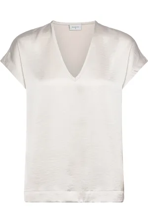 Dante 6 Luiza Satin V-Neck Top Tops T-shirts & Tops Short-sleeved Cream