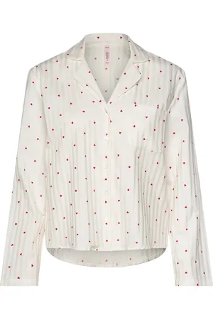 Hunkemöller Jacket Ls Co Jacquard Hearts Toppi White