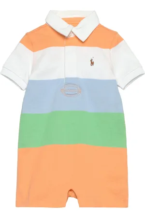 Ralph Lauren Striped Cotton Jersey Rugby Shortall Bodysuits Short-sleeved Orange