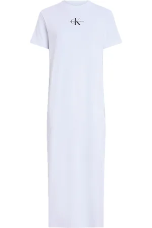 Calvin Klein Monologo Long Rib Tee Dress Maksimekko Juhlamekko White