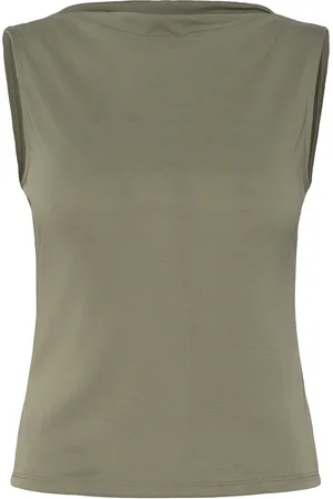 Monki Super Soft Sleeveless Boatneck Top Tops T-shirts & Tops Sleeveless Green