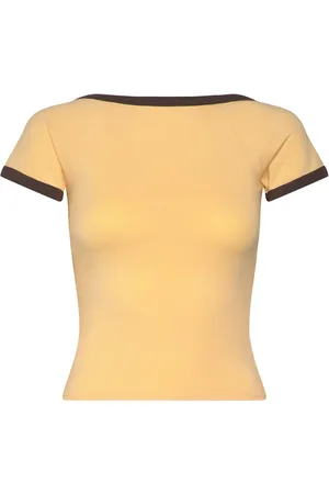 Monki Mini Short Sleeve Top Tops T-shirts & Tops Short-sleeved Yellow