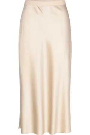 Ahlvar Gallery Hana Satin Silk Skirt Designers Knee-length & Midi Cream