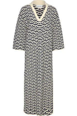 By Malina Tuva Structure Knitted Kaftan Designers Maxi Dress Navy