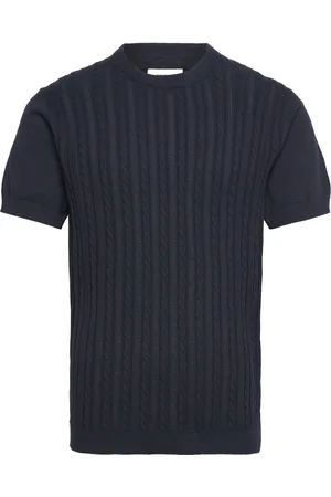 Lindbergh Knitted S/S O-Neck Tee Tops T-shirts Short-sleeved Navy