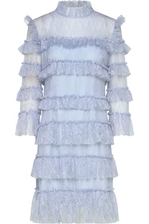 By Malina Carmine Frill Mini Lace Dress Designers Short Dress Blue