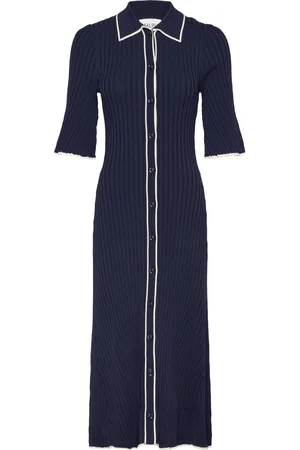 By Malina Kali Button Front Knitted Dress Designers Knee-length & Midi Navy