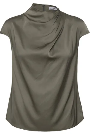 Ahlvar Gallery Lima Silk Top Designers Blouses Short-sleeved Khaki Green