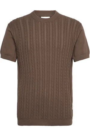 Lindbergh Knitted S/S O-Neck Tee Tops T-shirts Short-sleeved Brown