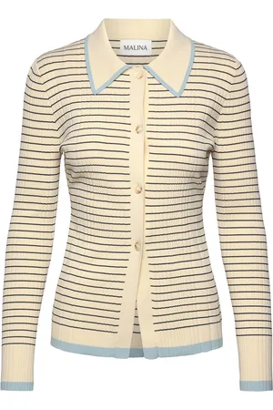 By Malina Frida Striped Knitted Cardigan Designers Knitwear Cardigans Cream