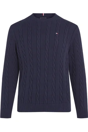 Tommy Hilfiger Crew Neck Cotton Cable Sweater Tops Knitwear Pullovers Navy