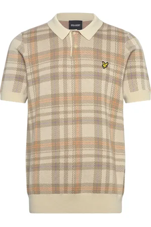 Lyle & Scott Spring Tartan Knitted Polo Tops Knitwear Short Sleeve Knitted Polos Beige