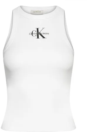 Calvin Klein Monologo Rib Tank Top Tops T-shirts & Tops Sleeveless White