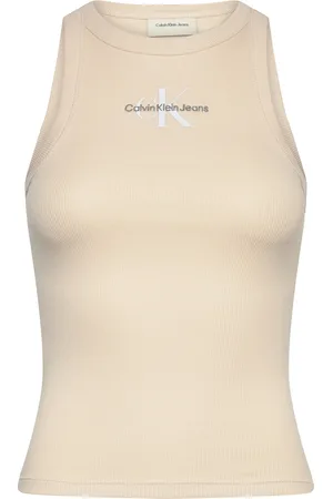 Calvin Klein Monologo Rib Tank Top Tops T-shirts & Tops Sleeveless Beige