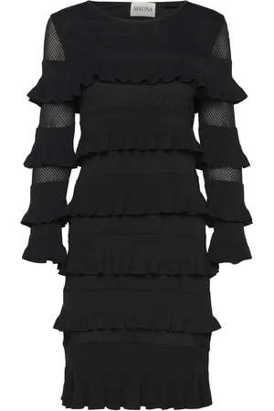By Malina Violet Frill Knitted Mini Dress Designers Short Dress Black
