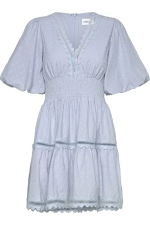 By Malina Elvira V-Neck Mini Dress Designers Short Dress Blue