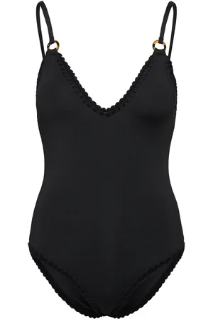 By Malina Nila V-Neck Crochet Trimmed Swimsuit Designers Swimsuits Black