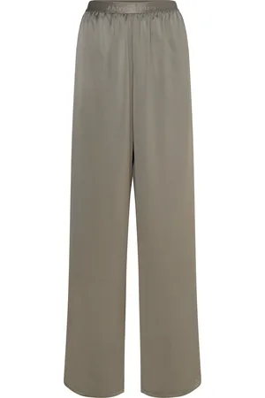 Ahlvar Gallery Ayla Satin Trousers Bottoms Trousers Straight Leg Khaki Green