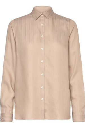 Lexington Sanna Jacquard Stripe Lyocell Shirt Tops Shirts Long-sleeved Beige