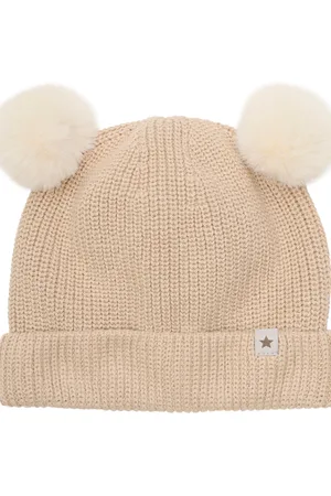 Huttelihut Hat Knit W. Pompoms Accessories Headwear Hats Beanie Beige
