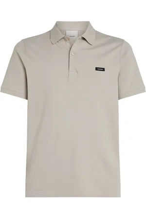 Calvin Klein Stretch Pique Slim Button Polo Tops Polos Short-sleeved Grey