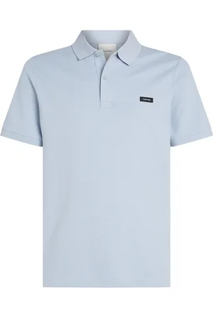 Calvin Klein Stretch Pique Slim Button Polo Tops Polos Short-sleeved Blue