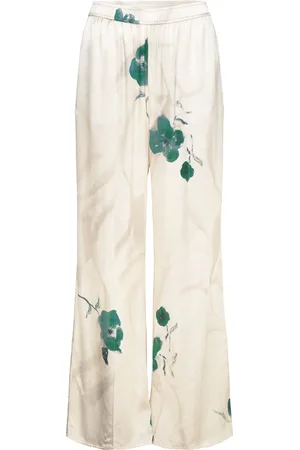 Rodebjer Ezra Violet Chine Designers Trousers Wide Leg Cream