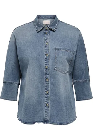 ONLY Cargrace 3/4 Stud Dnm Shirt Gua Tops Shirts Denim Shirts Blue