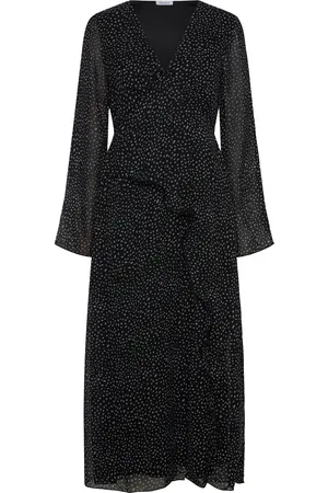 BUBBLEROOM V-Neck Frill Dress Polvipituinen Mekko Black
