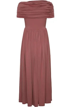 By Malina Ariel Off Shoulder Jersey Midi Dress Designers Evening Dresses Pink