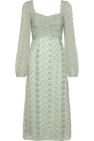 BUBBLEROOM Ruched L/S Midi Dress Polvipituinen Mekko Green