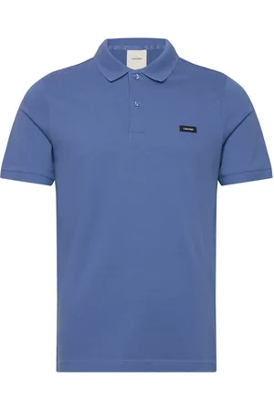 Calvin Klein Stretch Pique Slim Button Polo Tops Polos Short-sleeved Blue