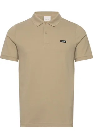 Calvin Klein Stretch Pique Slim Button Polo Tops Polos Short-sleeved Beige