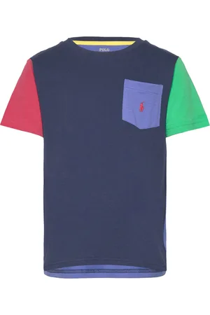 Ralph Lauren Color-Blocked Cotton Pocket Tee Tops T-shirts Short-sleeved Blue