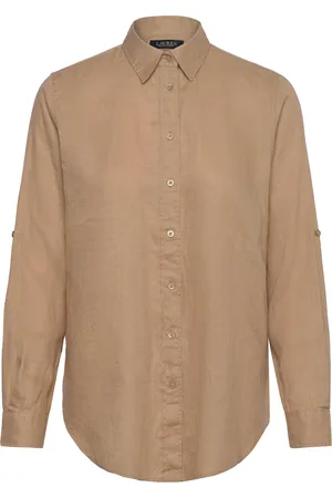Ralph Lauren Relaxed Fit Linen Roll Tab–Sleeve Shirt Tops Shirts Long-sleeved Beige