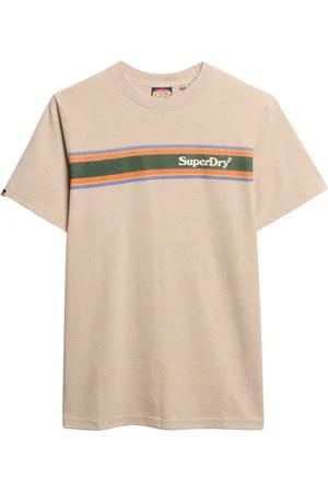 Superdry Venue Logo Stripe Relaxed Tee Tops T-shirts Short-sleeved Beige