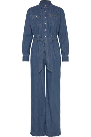 Ralph Lauren Denim Wide-Leg Jumpsuit Bottoms Jumpsuits Blue